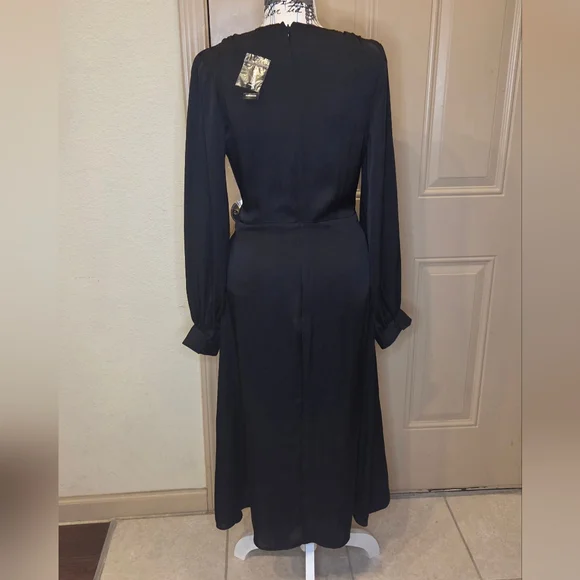 NWT Express Satin Twist Front Midi Dress - Black - Size S - Picture 2 of 3